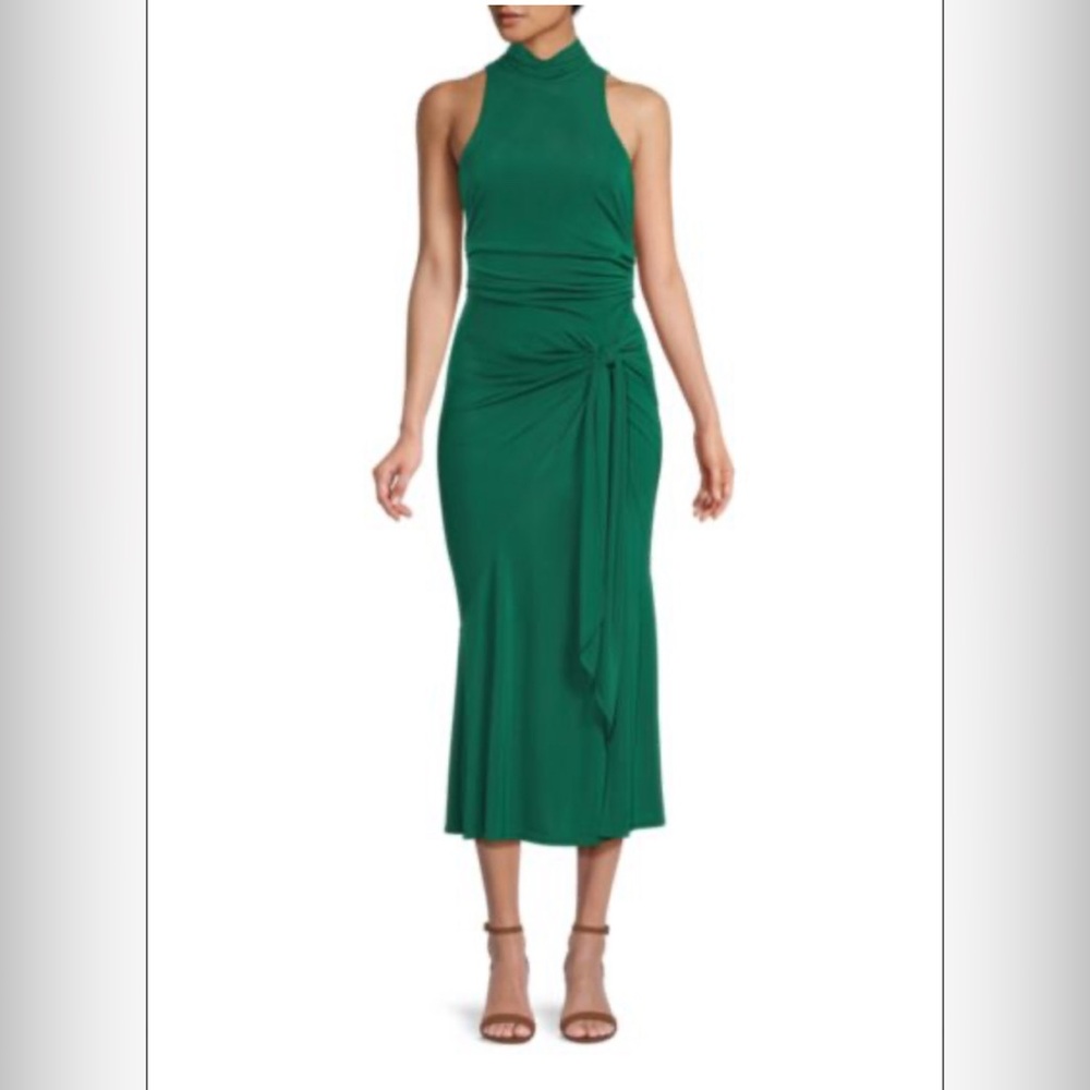 Cinq a Sept Green Ruched Halter Midi Dress